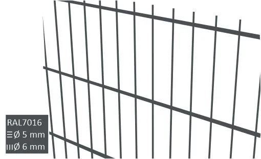 2D-stängselpanel 6/5/6 RAL7016 grå